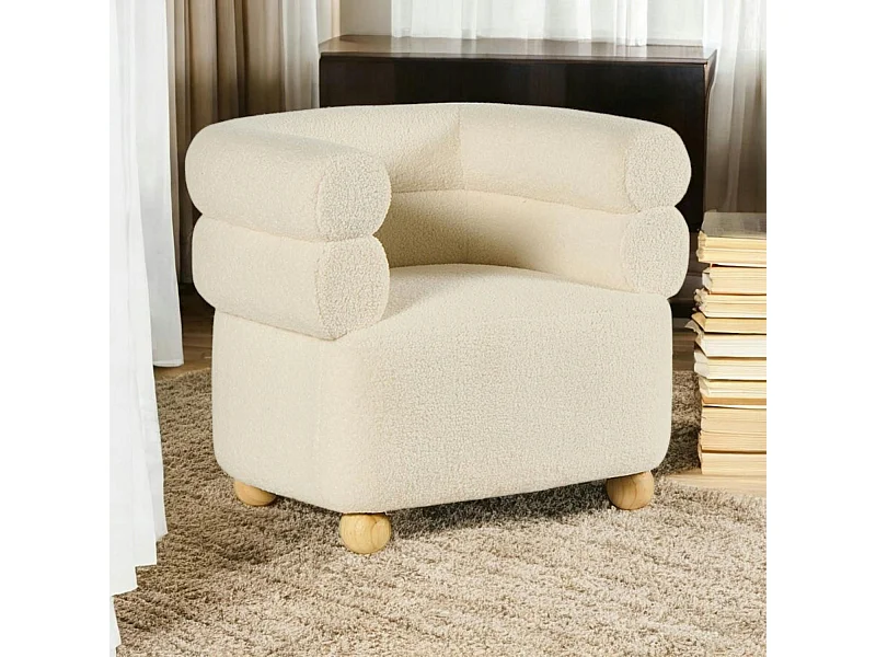 Fauteuil cabriolet design tissu bouclé blanc IENA