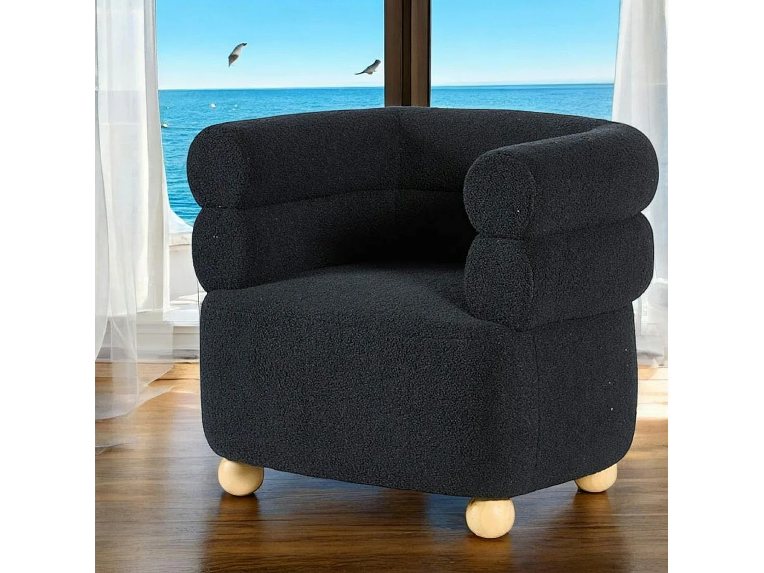 Fauteuil cabriolet design tissu bouclé bleu IENA