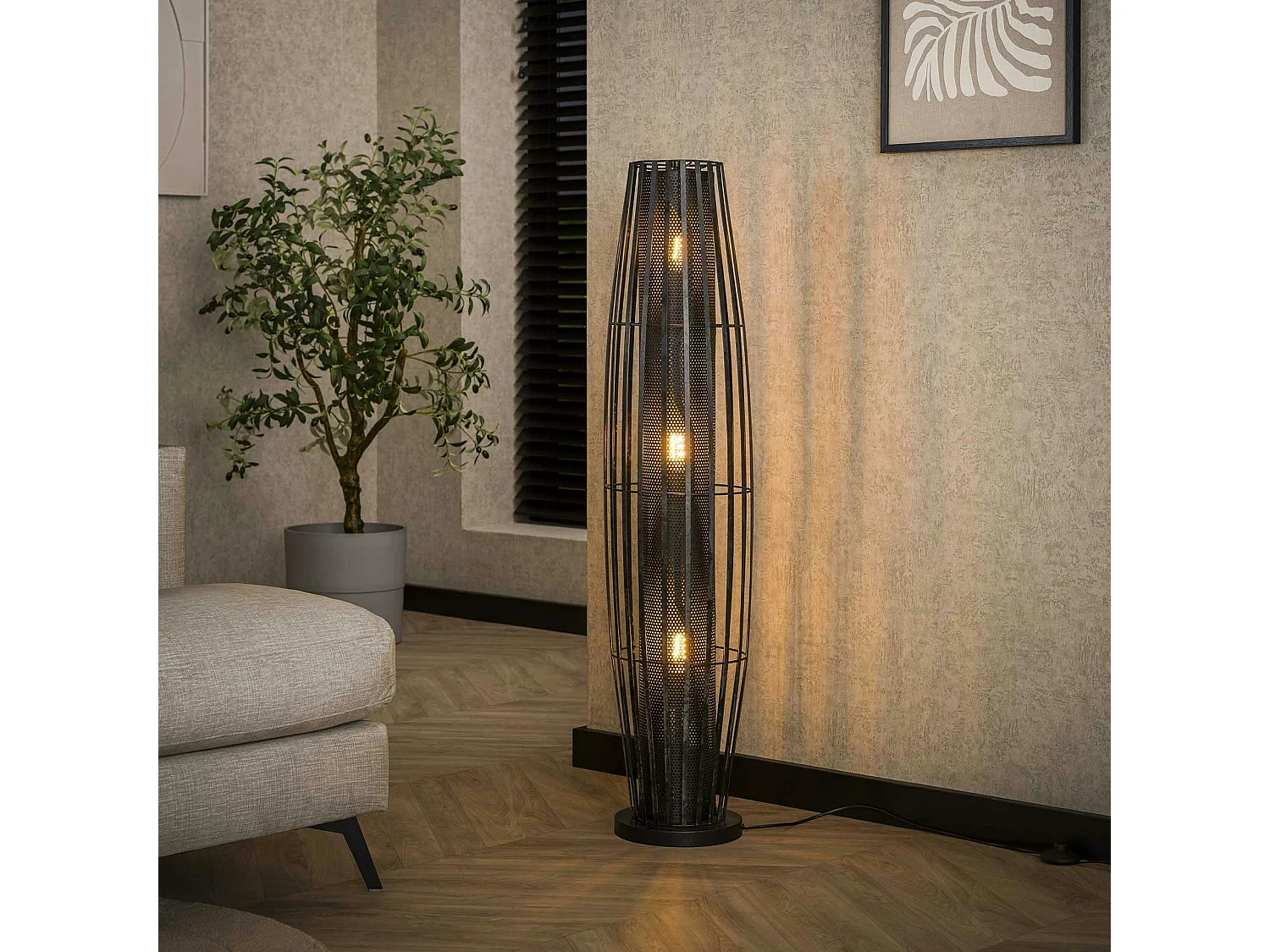 Lampadaire design avec cylindre en métal perforé 120 cm RALF