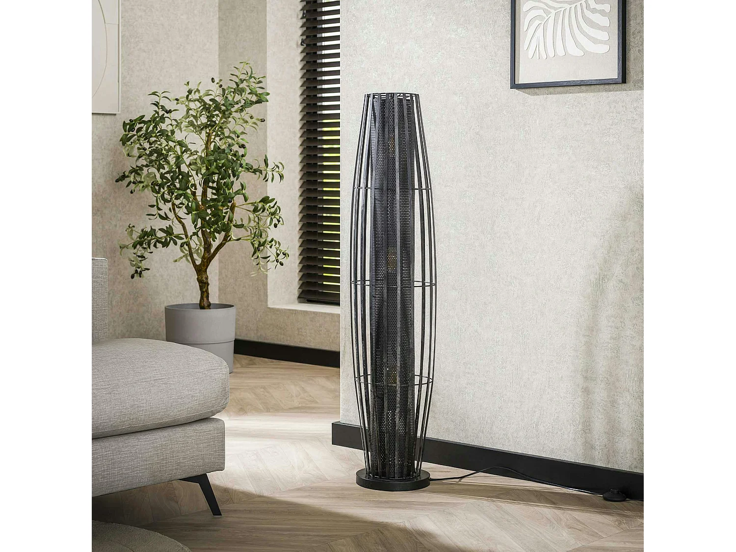 Lampadaire design avec cylindre en métal perforé 120 cm RALF