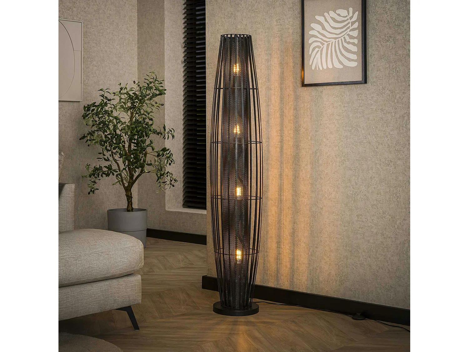 Lampadaire design avec cylindre en métal perforé 150 cm RALF