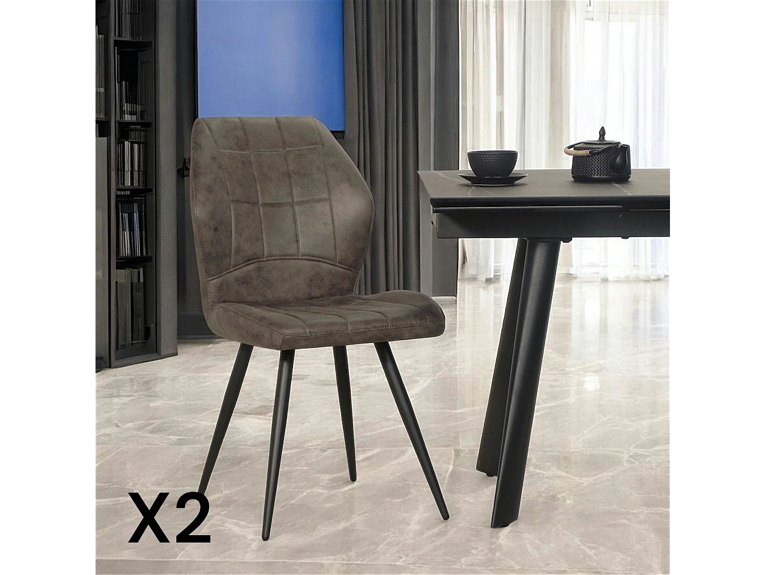 Chaise taupe motif damier,  (lot de 2) LOMBARDIE