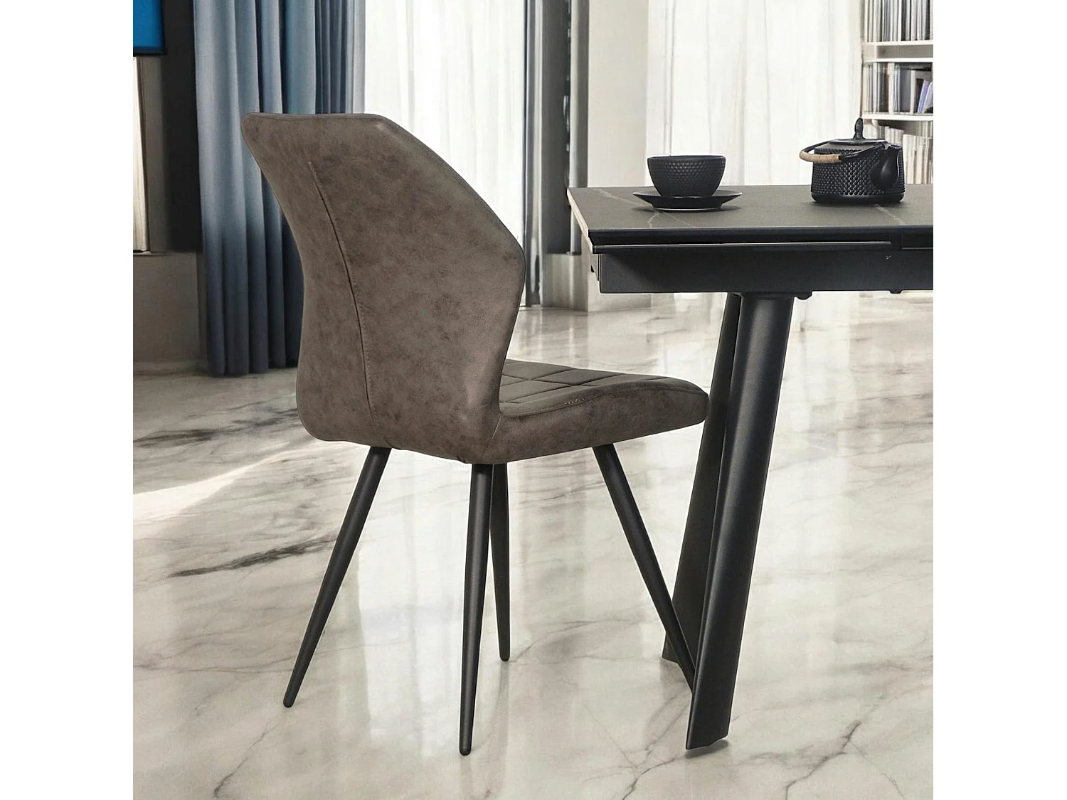 Chaise taupe motif damier,  (lot de 2) LOMBARDIE