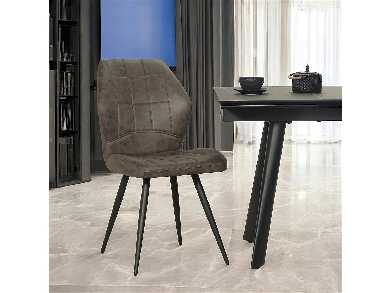 Chaise taupe motif damier,  (lot de 2) LOMBARDIE