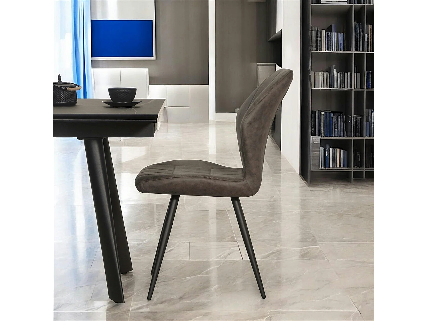 Chaise taupe motif damier,  (lot de 2) LOMBARDIE