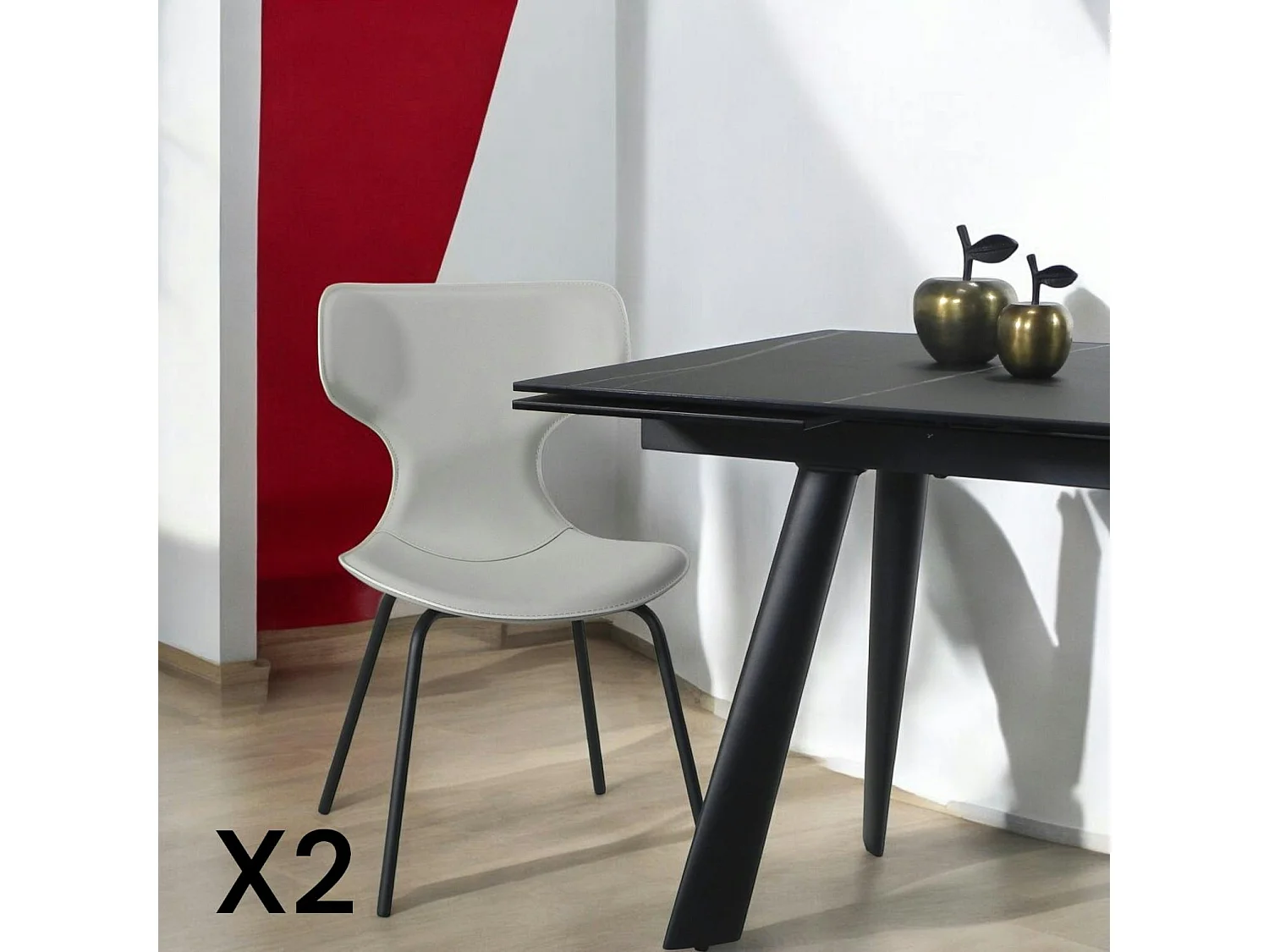 Chaise beige avec dossier en T, revêtement nettoyable (lot de 2) LOMBARDIE