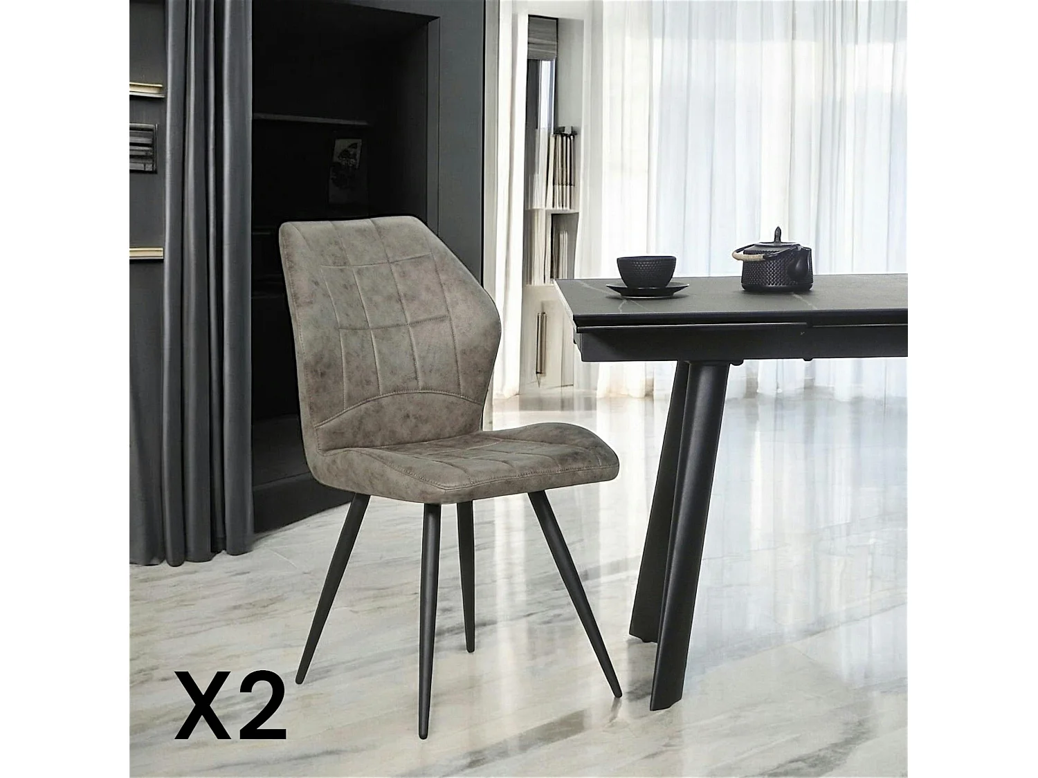 Chaise grise motif damier, (lot de 2) LOMBARDIE