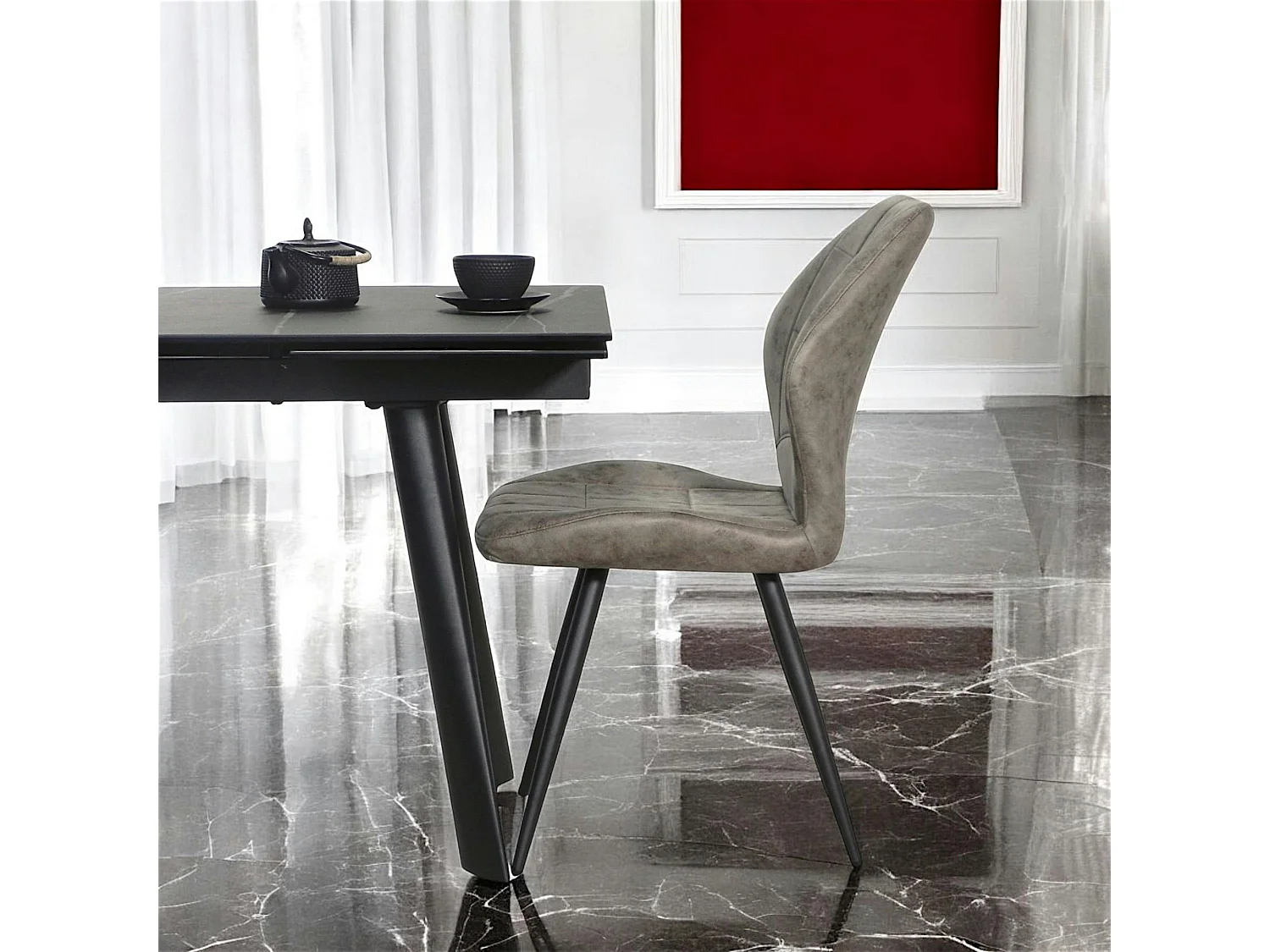 Chaise grise motif damier, (lot de 2) LOMBARDIE