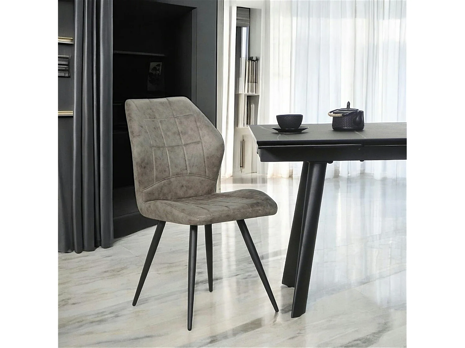 Chaise grise motif damier, (lot de 2) LOMBARDIE