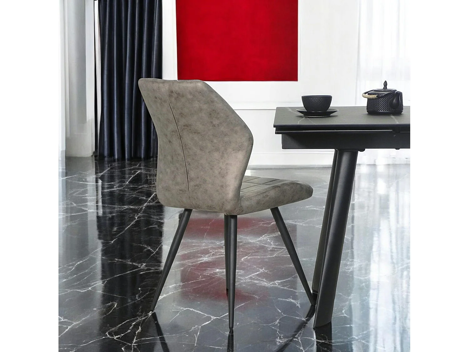 Chaise grise motif damier, (lot de 2) LOMBARDIE