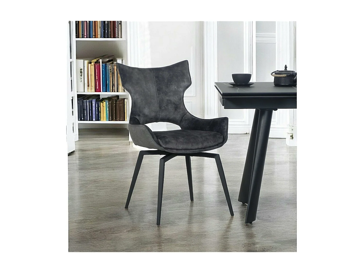 Chaise pivotante gris anthracite bi-matière, dossier en T (lot de 2) LOMBARDIE