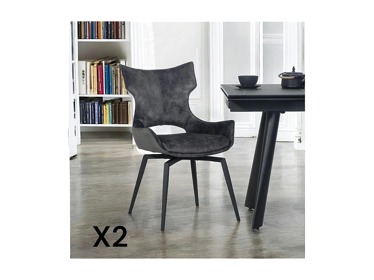 Chaise pivotante gris anthracite bi-matière, dossier en T (lot de 2) LOMBARDIE