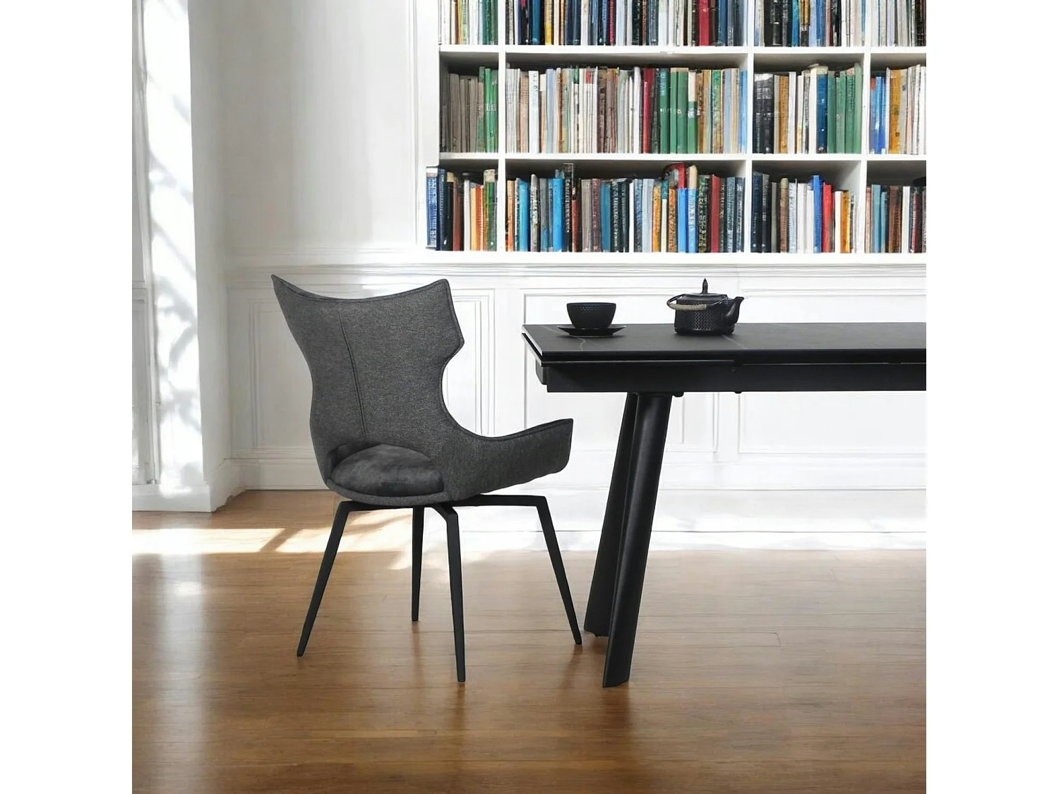 Chaise pivotante gris anthracite bi-matière, dossier en T (lot de 2) LOMBARDIE