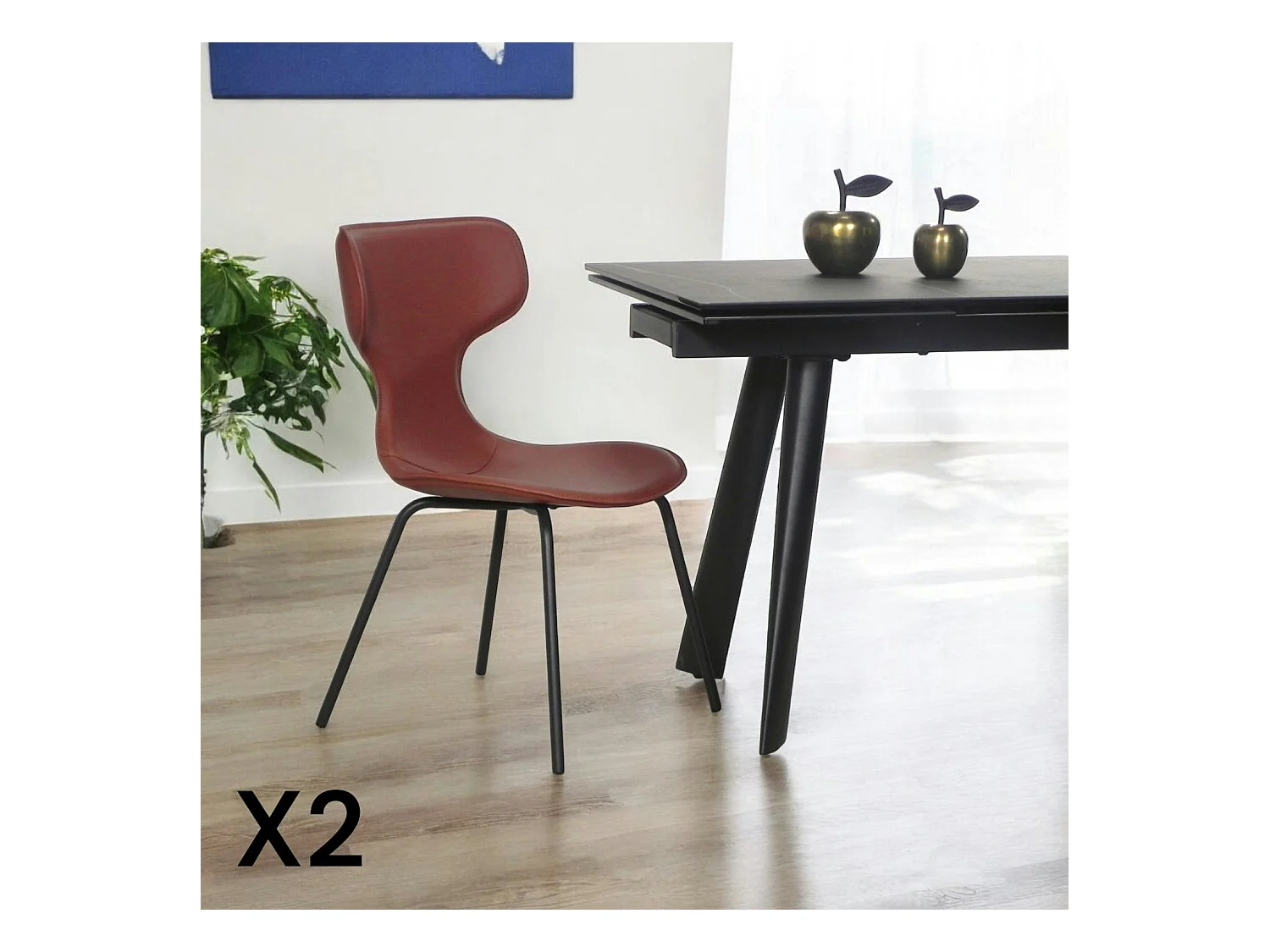 Chaise terracotta avec dossier en T, revêtement nettoyable (lot de 2) LOMBARDIE