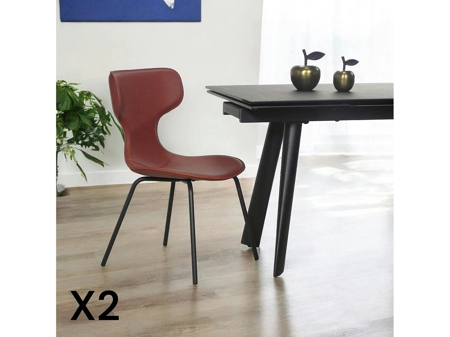 Chaise terracotta avec dossier en T, revêtement nettoyable (lot de 2) LOMBARDIE