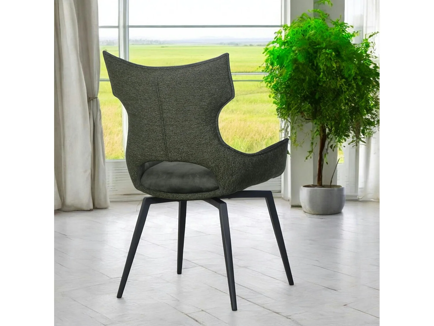 Chaise pivotante verte bi-matière, dossier en T (lot de 2) LOMBARDIE