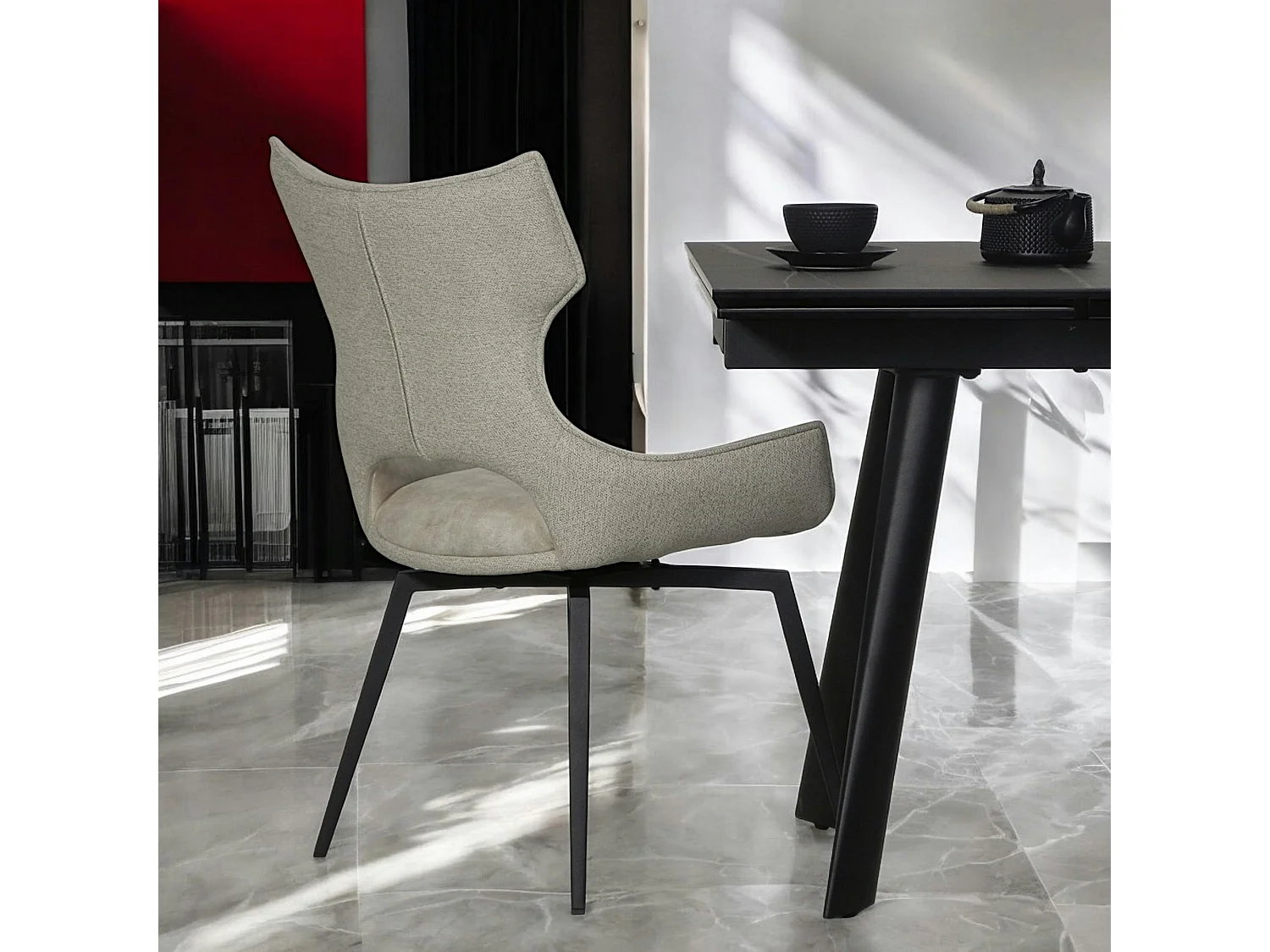 Chaise pivotante beige bi-matière, dossier en T (lot de 2) LOMBARDIE