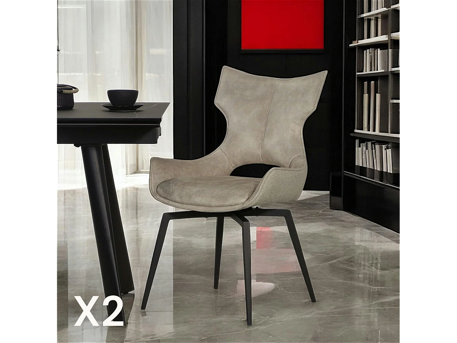 Chaise pivotante beige bi-matière, dossier en T (lot de 2) LOMBARDIE