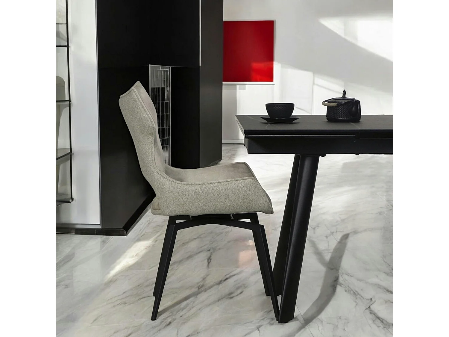 Chaise pivotante beige bi-matière, dossier en T (lot de 2) LOMBARDIE