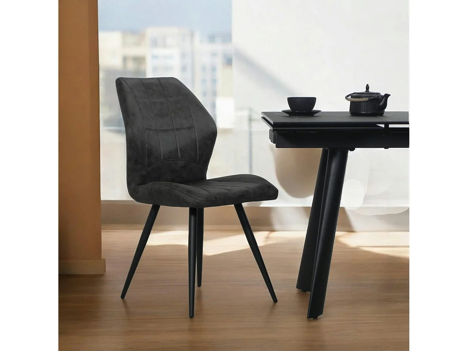 Chaise anthracite motif damier (lot de 2) LOMBARDIE