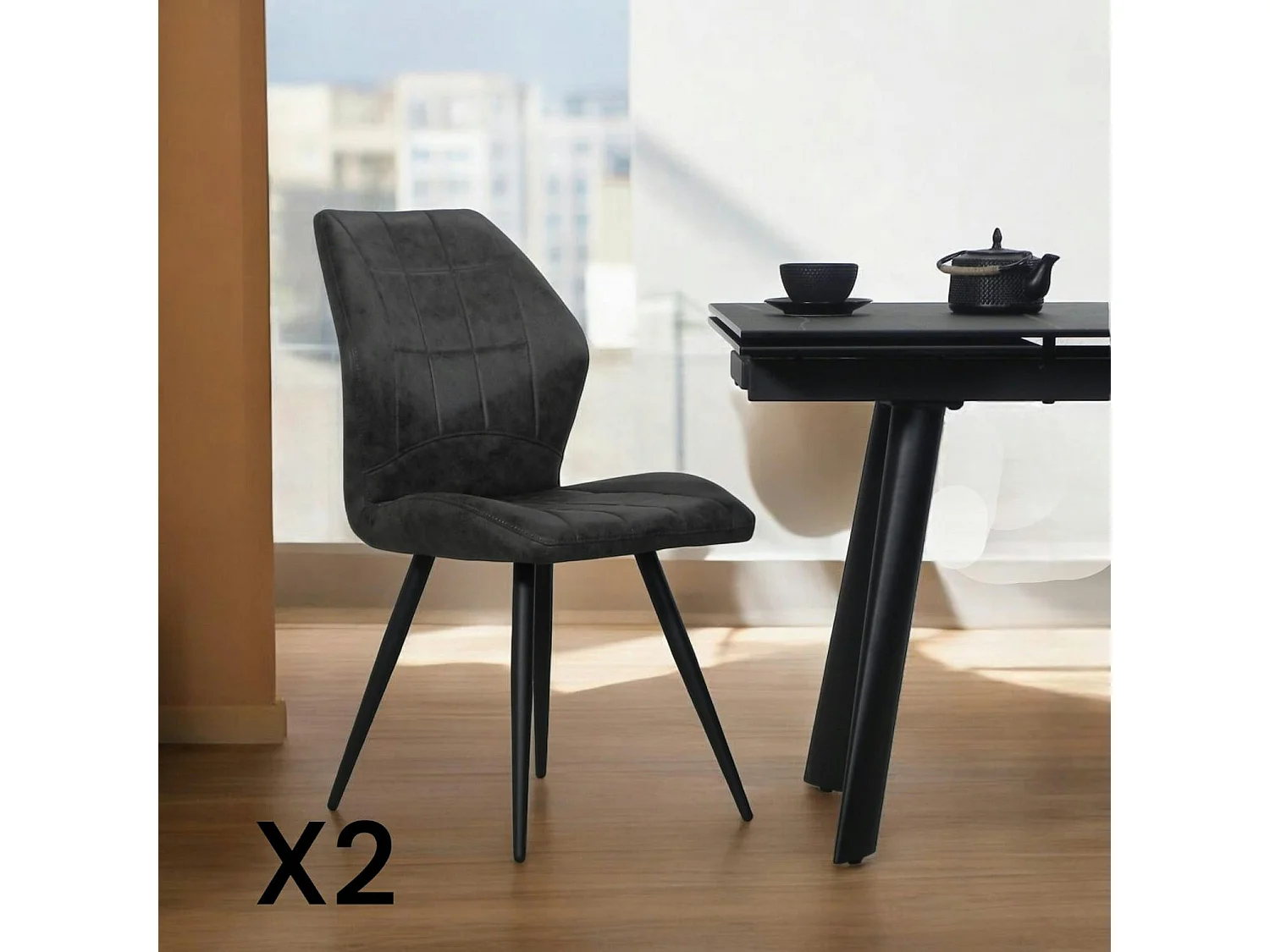 Chaise anthracite motif damier (lot de 2) LOMBARDIE