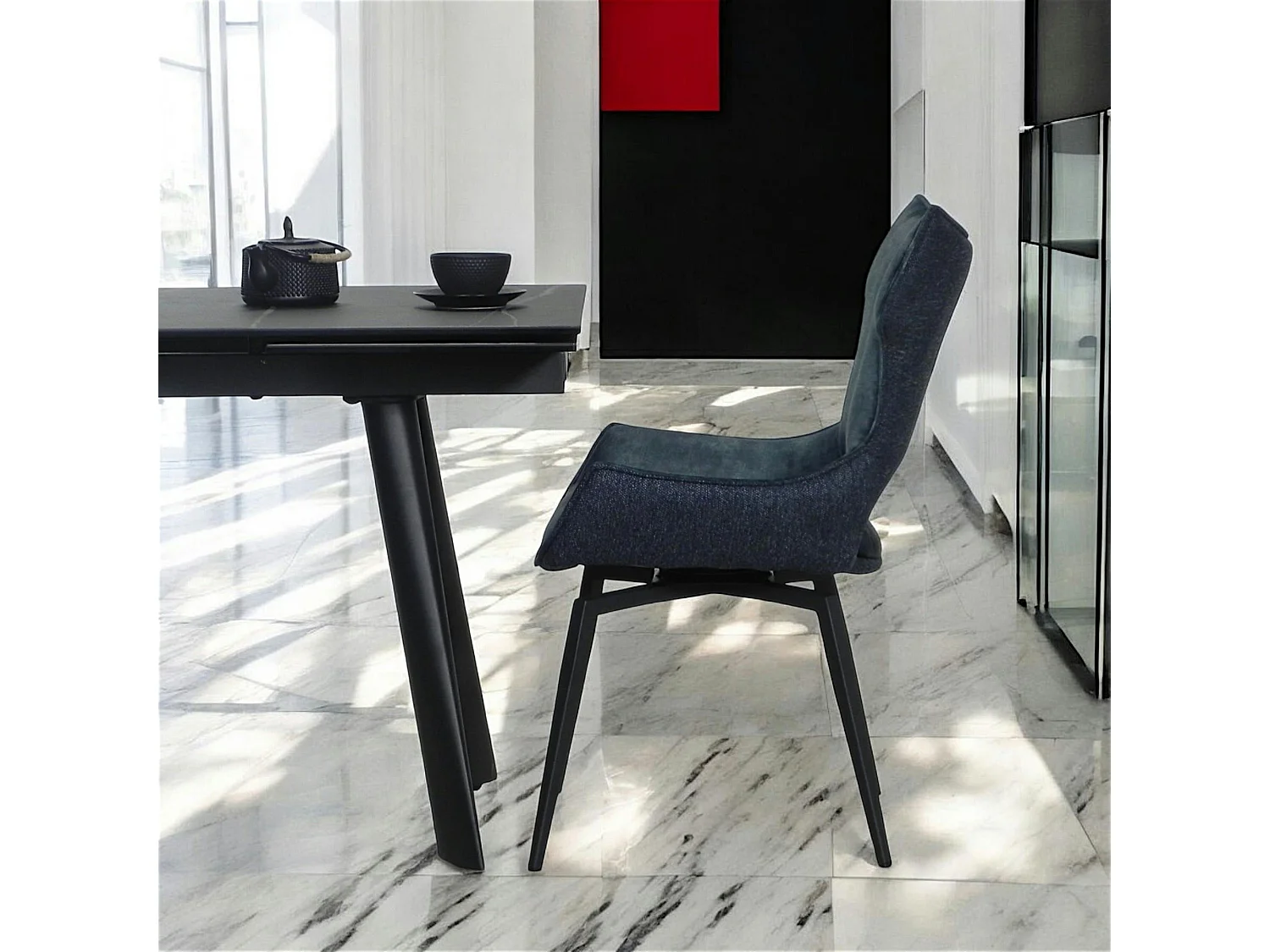 Chaise pivotante bleue bi-matière, dossier en T (lot de 2) LOMBARDIE