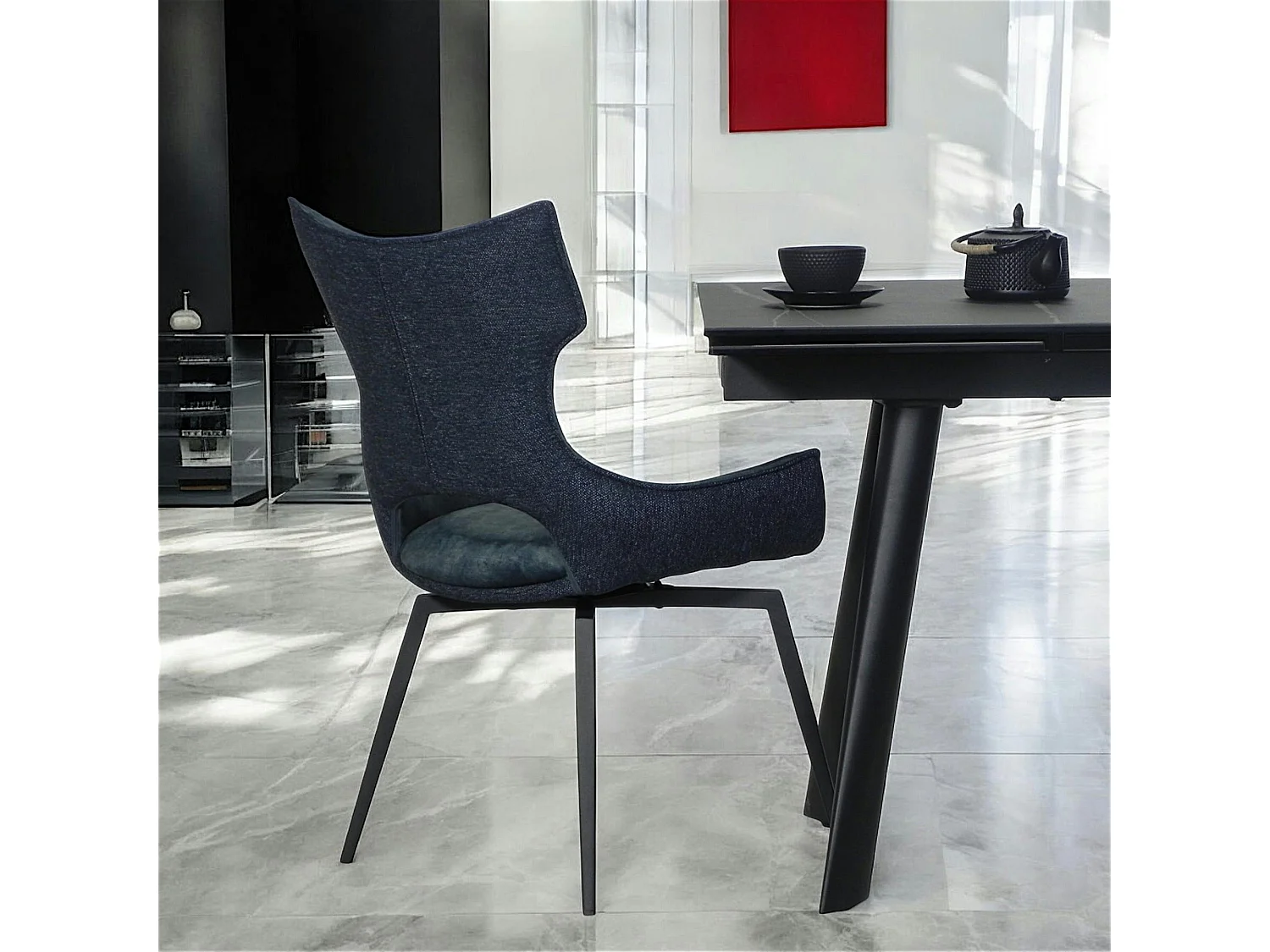 Chaise pivotante bleue bi-matière, dossier en T (lot de 2) LOMBARDIE