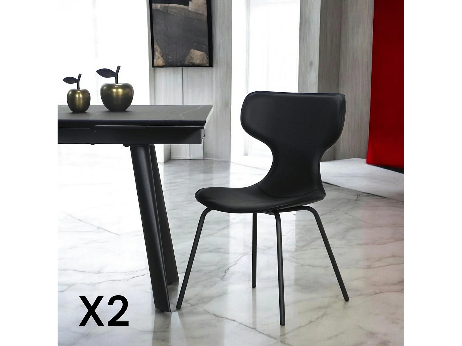 Chaise noire avec dossier en T, revêtement nettoyable (lot de 2) LOMBARDIE