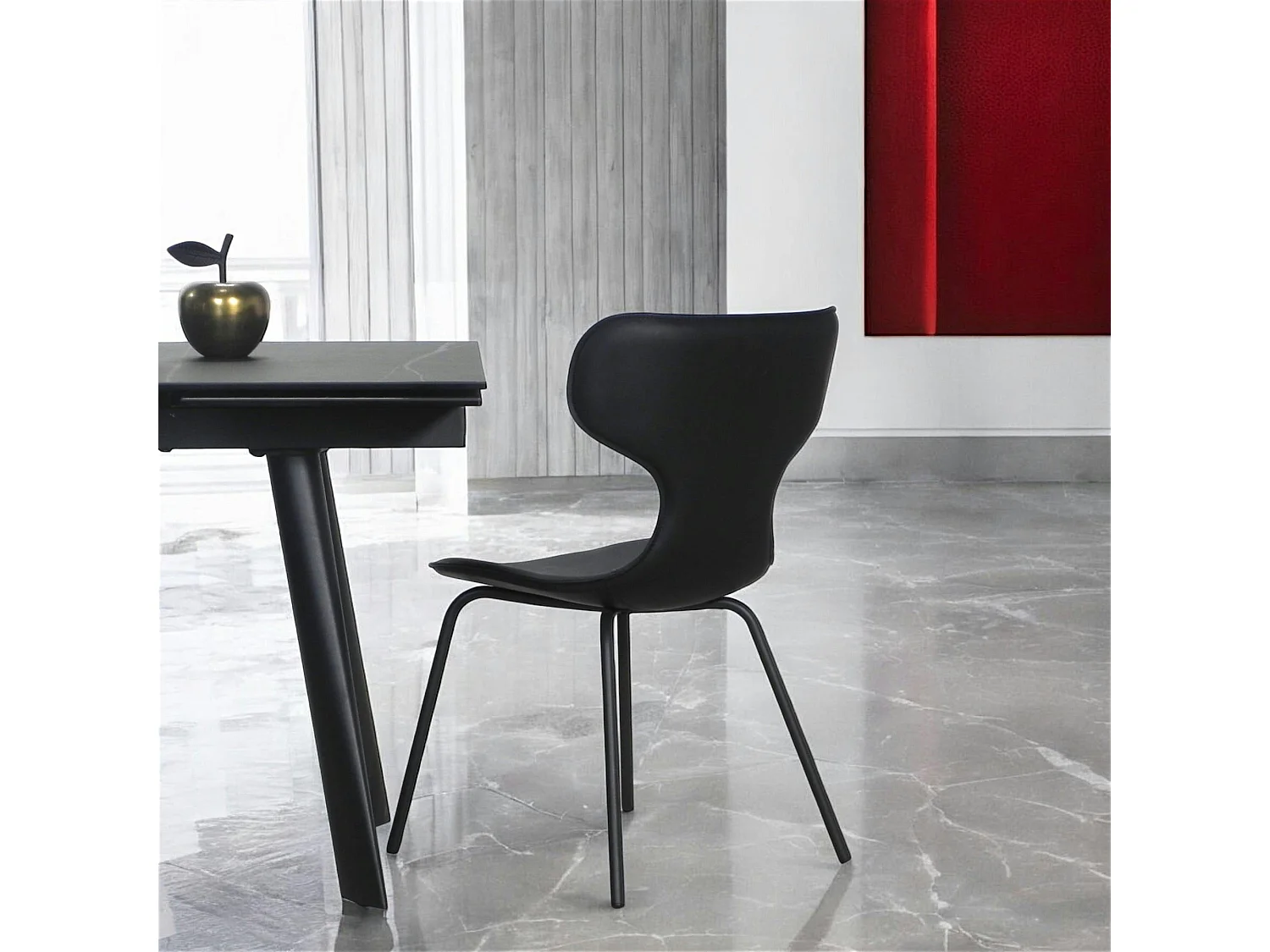 Chaise noire avec dossier en T, revêtement nettoyable (lot de 2) LOMBARDIE