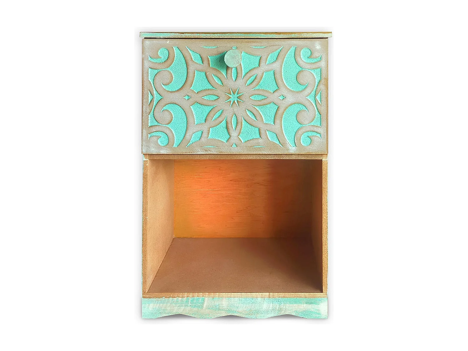 Table de chevet style oriental bois sculpté 1 porte Monbolyto Bois Vert