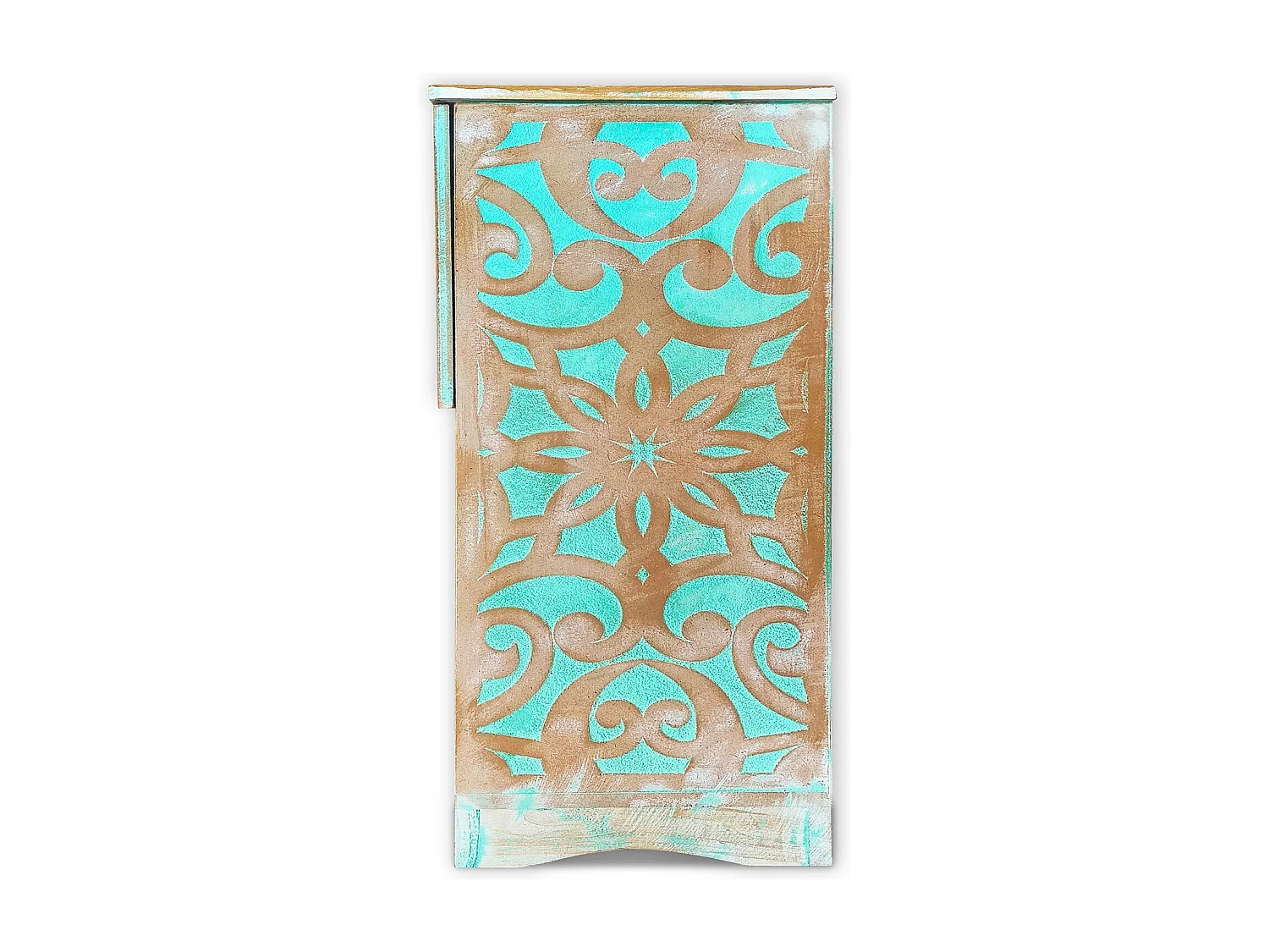 Table de chevet style oriental bois sculpté 1 porte Monbolyto Bois Vert