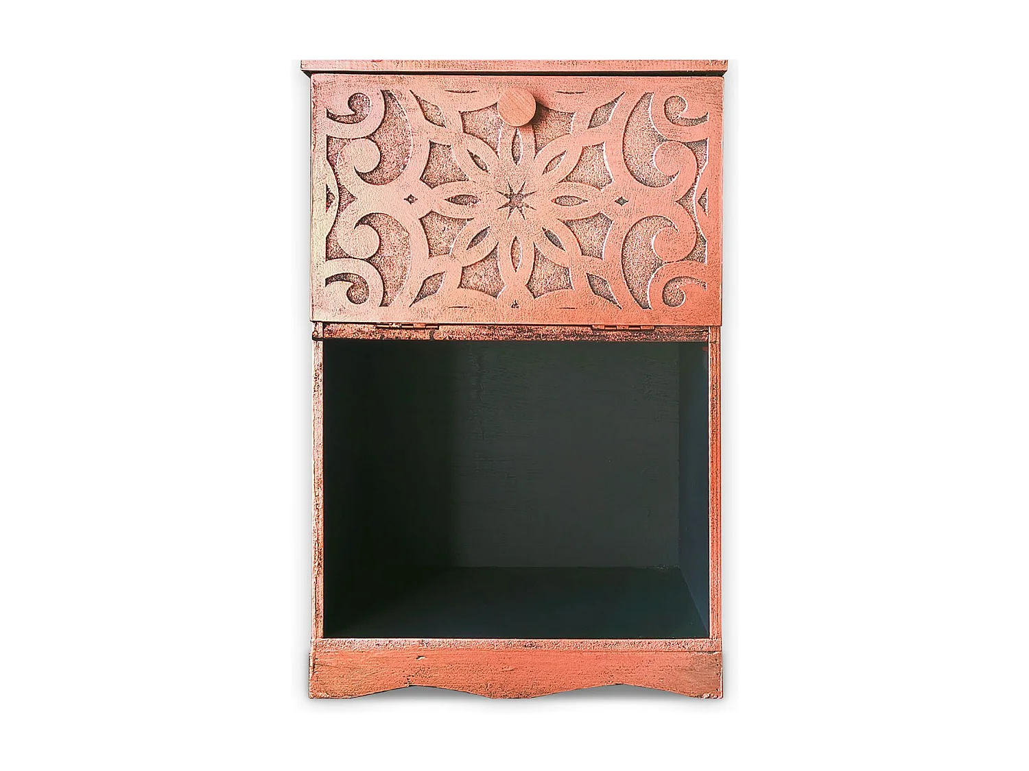 Table de chevet style oriental bois sculpté 1 porte Monbolyto Bois Cuivre