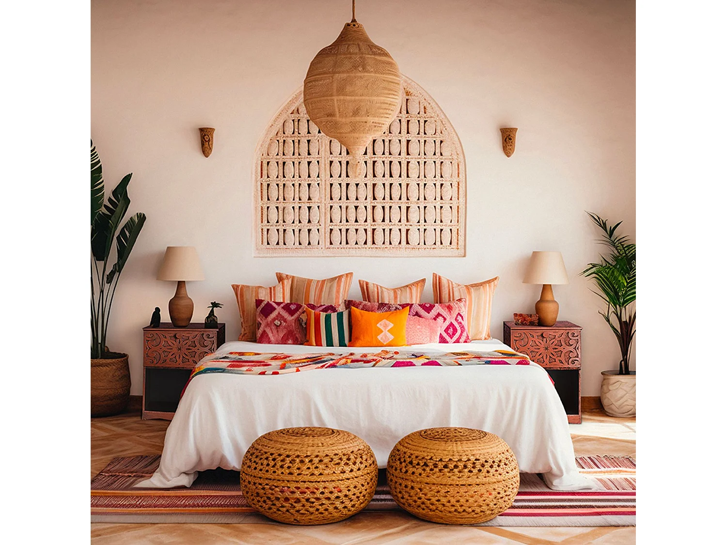 Orientalna rzeźbiona szafka nocna z drewna Monbolyto z opuszczanymi drzwiczkami - Drewno Miedziane