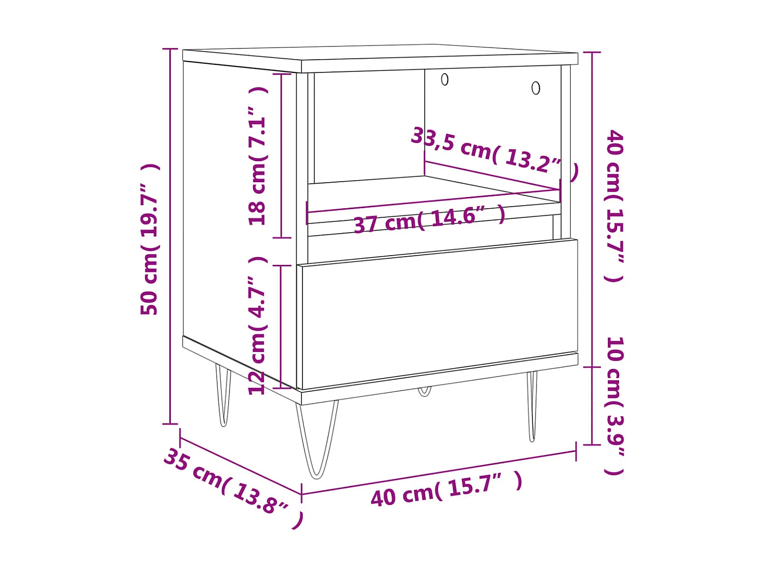 Table de chevet chêne sonoma 40x35x50 cm bois d’ingénierie