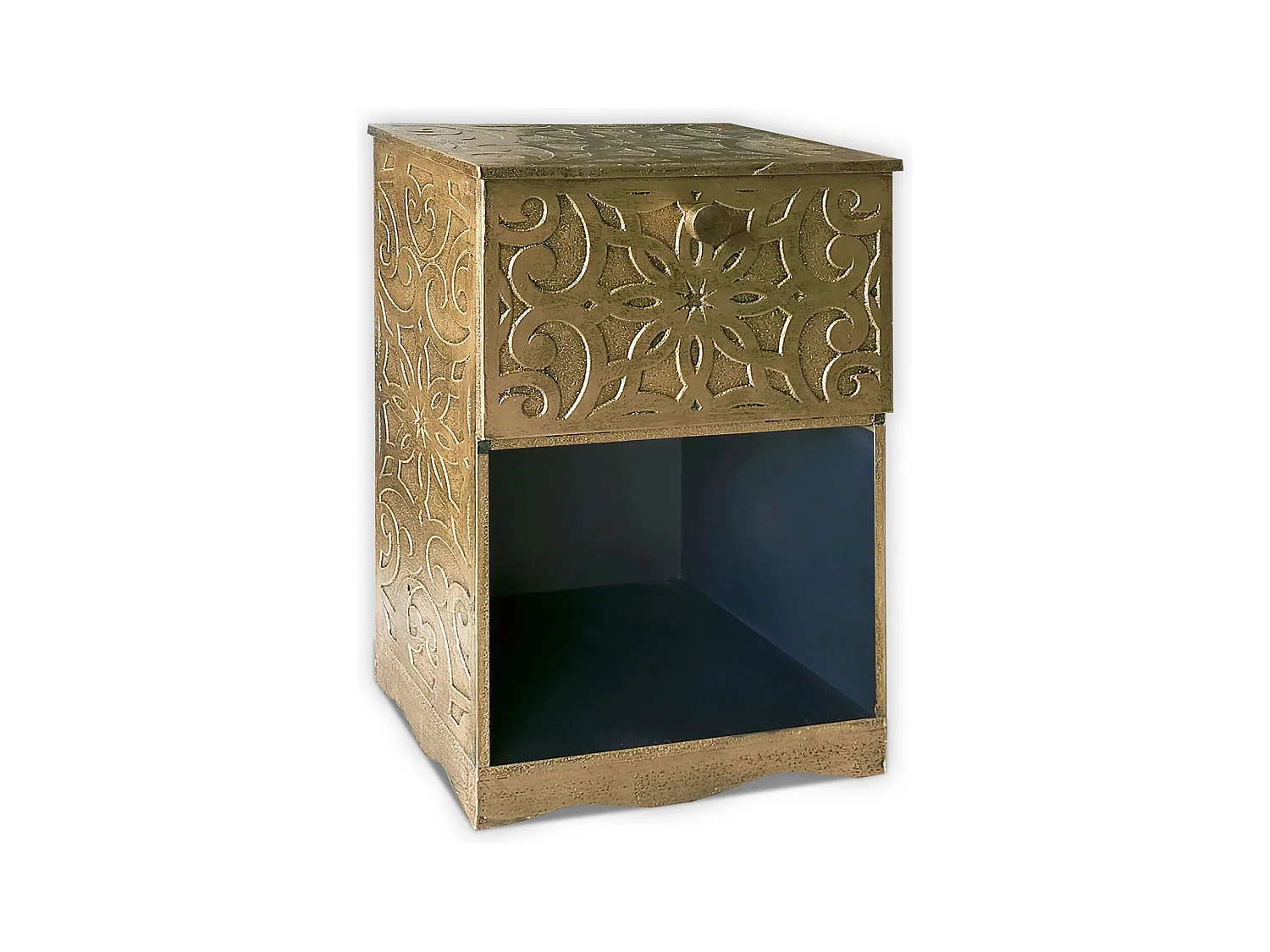 Table de chevet style oriental bois sculpté 1 porte Monbolyto Bois Bronze