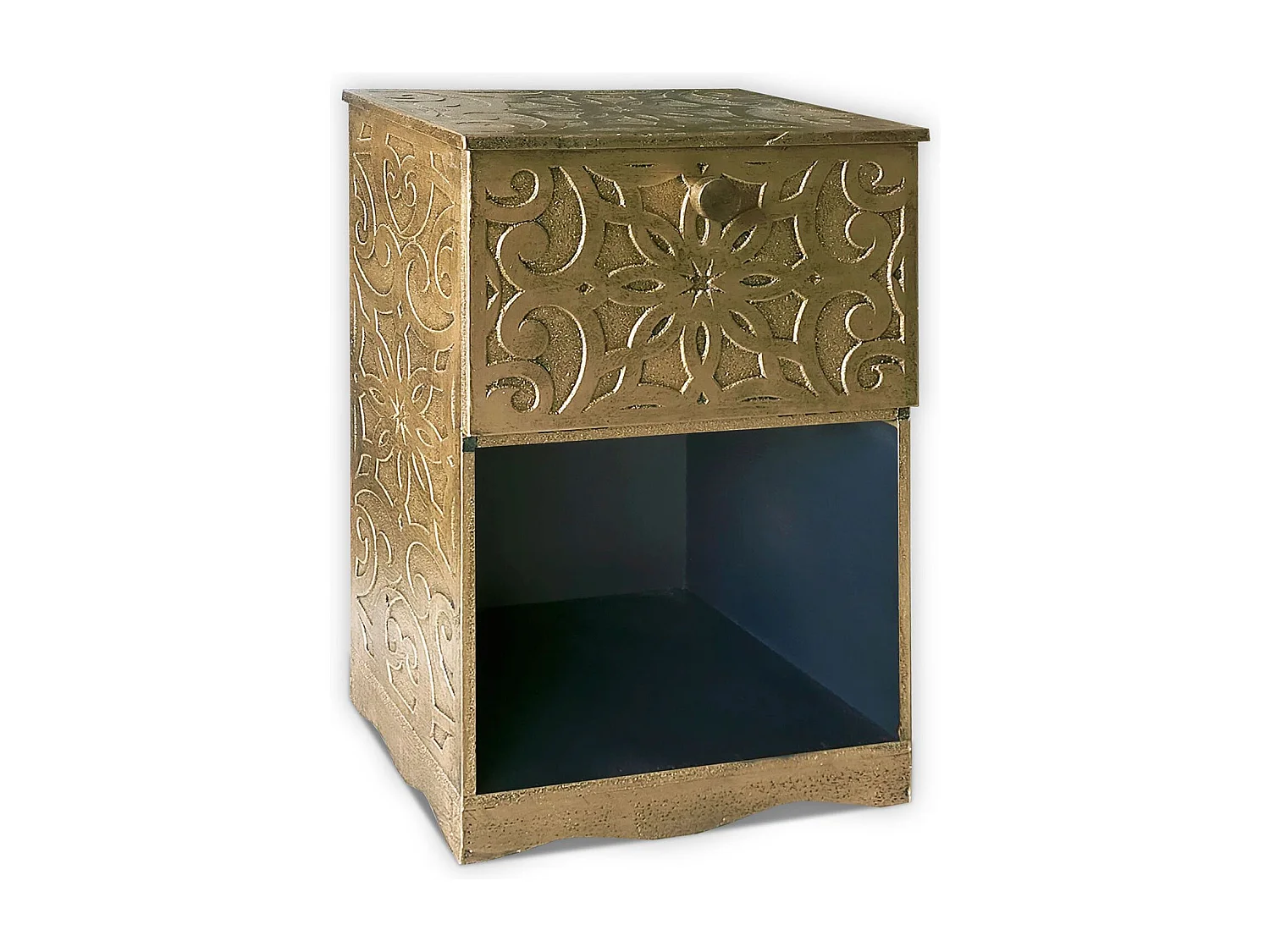 Table de chevet style oriental bois sculpté 1 porte Monbolyto Bois Bronze