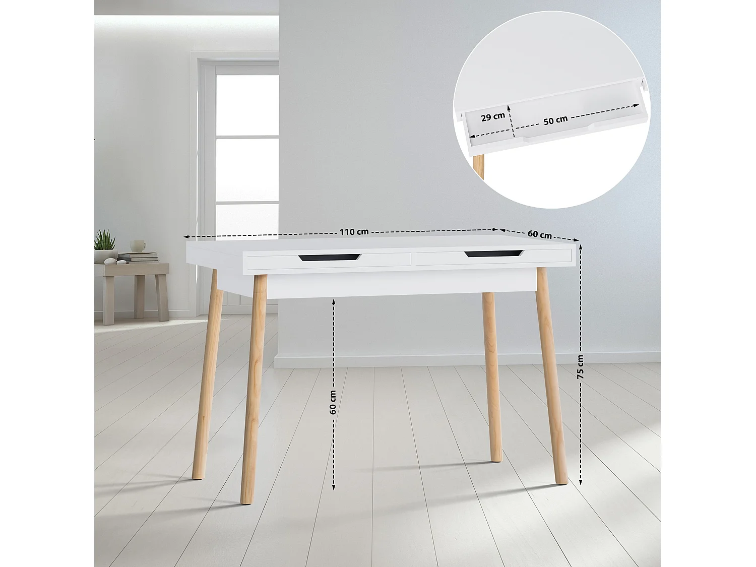 table de bureau - Bois - 110 cm - Blanc - Porto