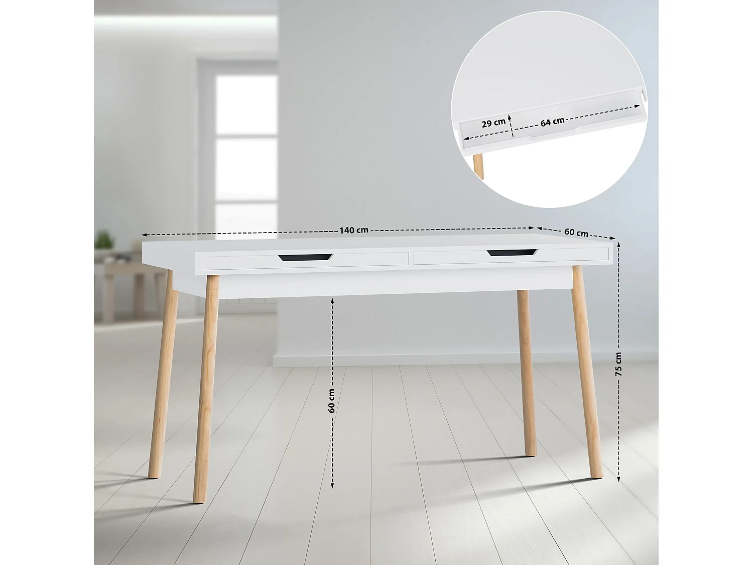 table de bureau - Bois - 140 cm - Blanc - Porto