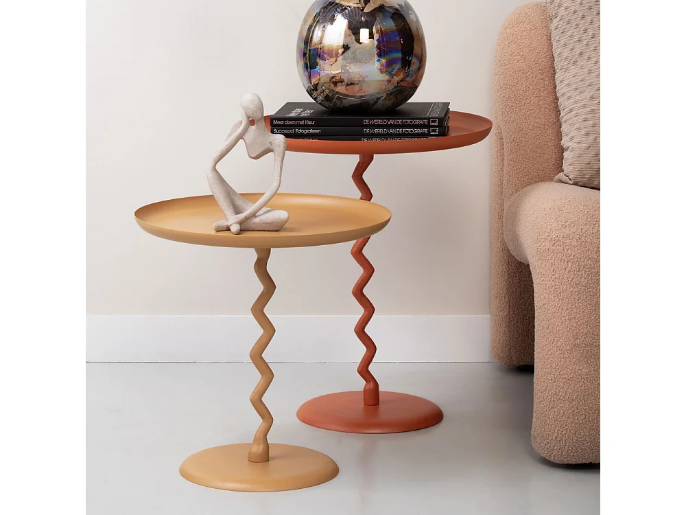Zigzag - Table d'appoint ronde en métal ø40cm - Ocre