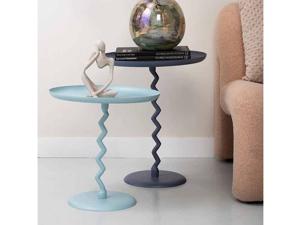 Zigzag - Table d'appoint ronde en métal ø44cm - Bleu nuit