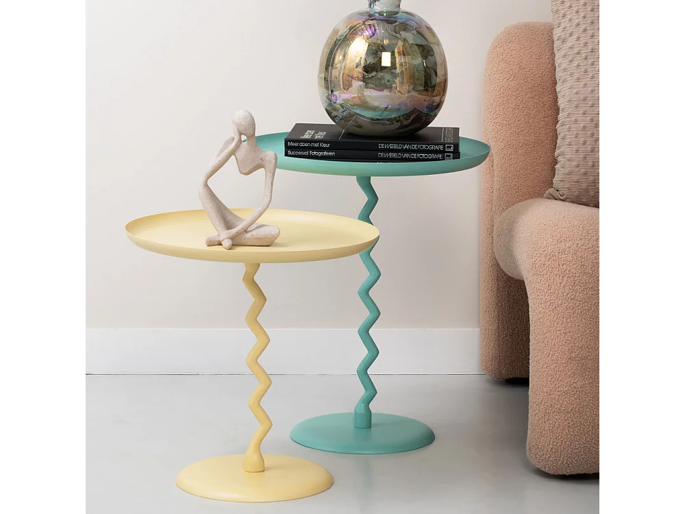 Zigzag - Table d'appoint ronde en métal ø44cm - Turquoise