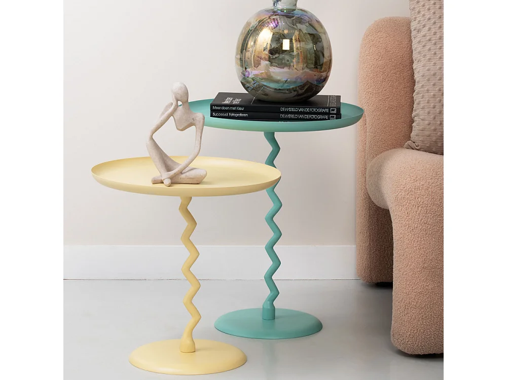Zigzag - Table d'appoint ronde en métal ø40cm - Jaune