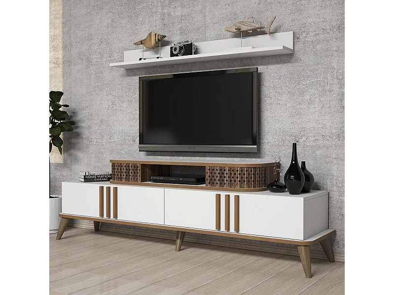 Mueble de TV moderno – 168 cm – blanco – 100% revestido de melamina