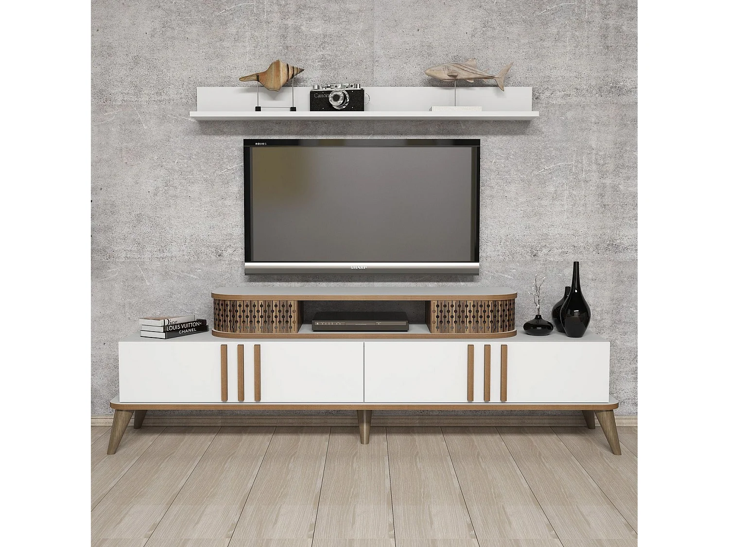 Mueble de TV moderno – 168 cm – blanco – 100% revestido de melamina