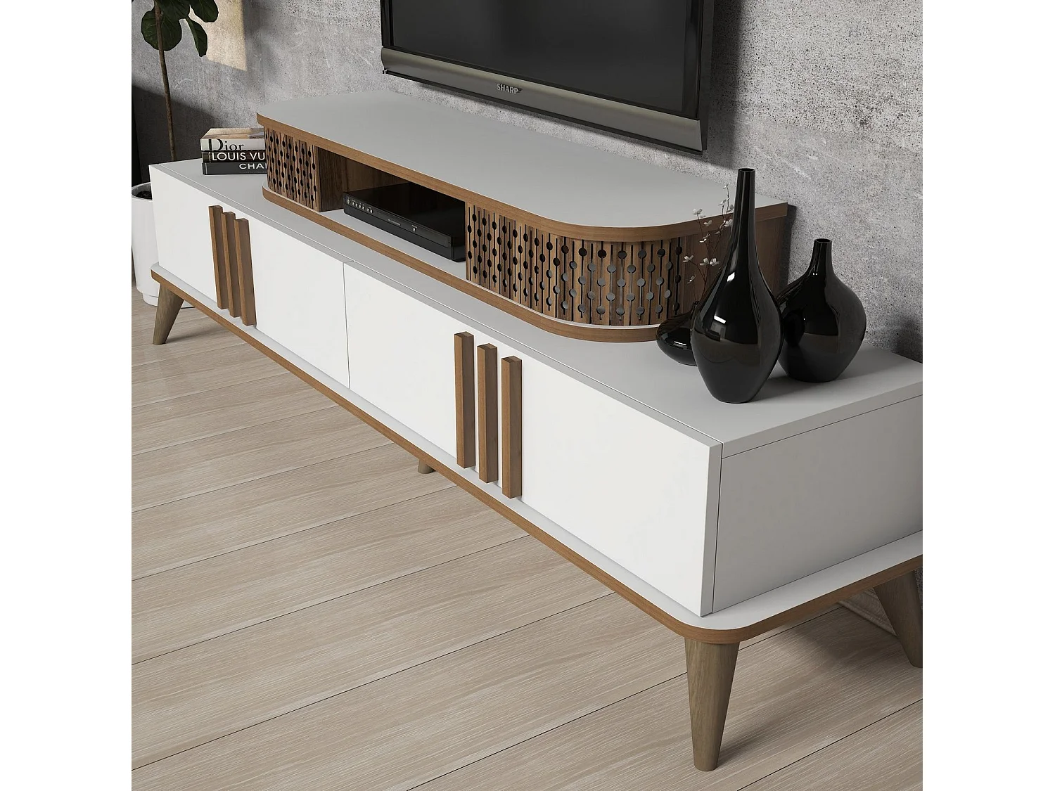 Mueble de TV moderno – 168 cm – blanco – 100% revestido de melamina