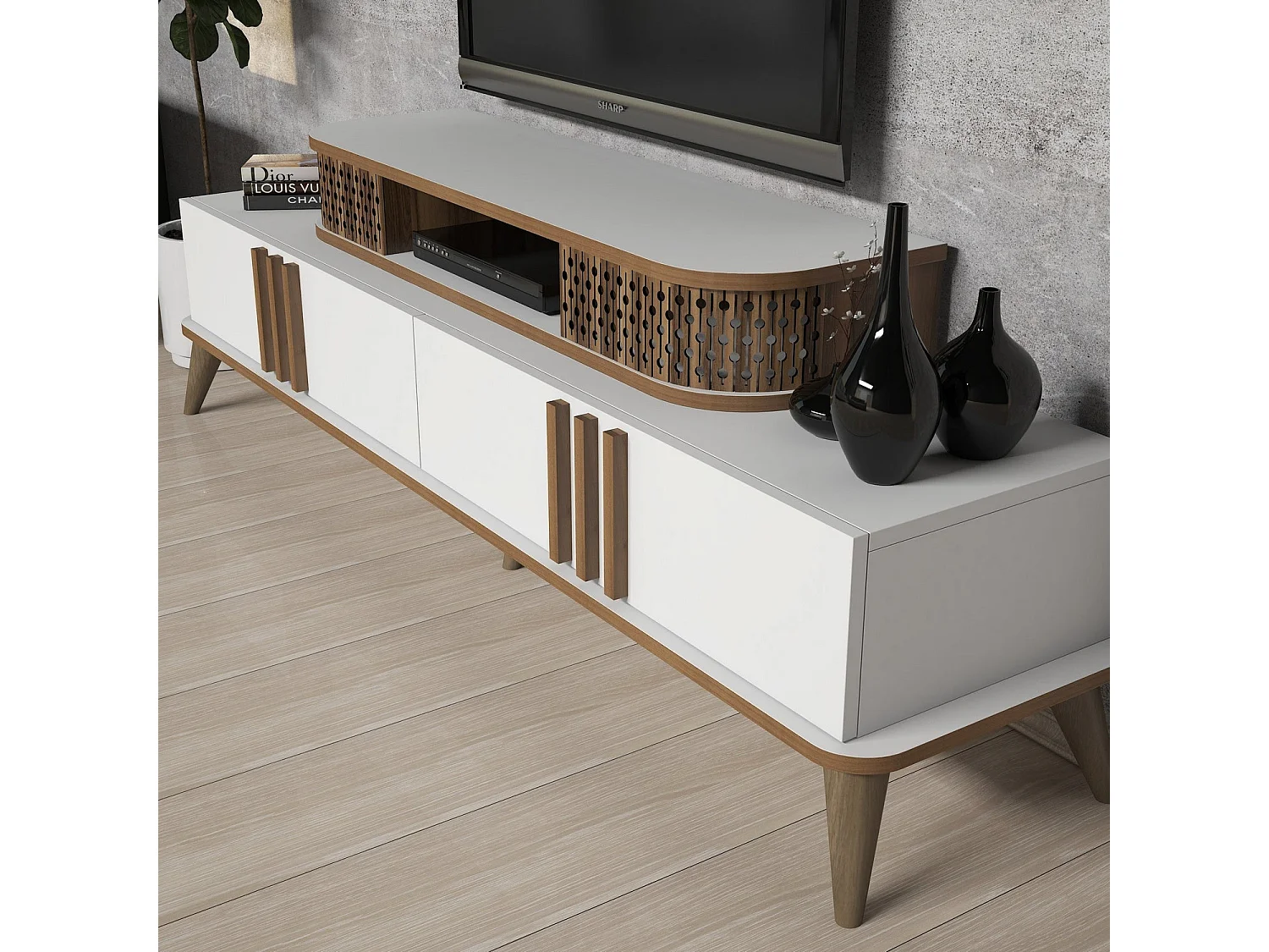 Mueble de TV moderno – 168 cm – blanco – 100% revestido de melamina