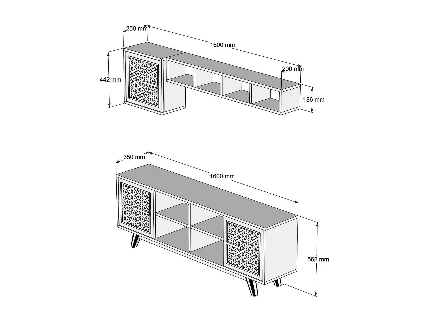 Conjunto de salón Kailua 1590, Nogal, Partes separadas|Con mesa de TV, 160x35cm