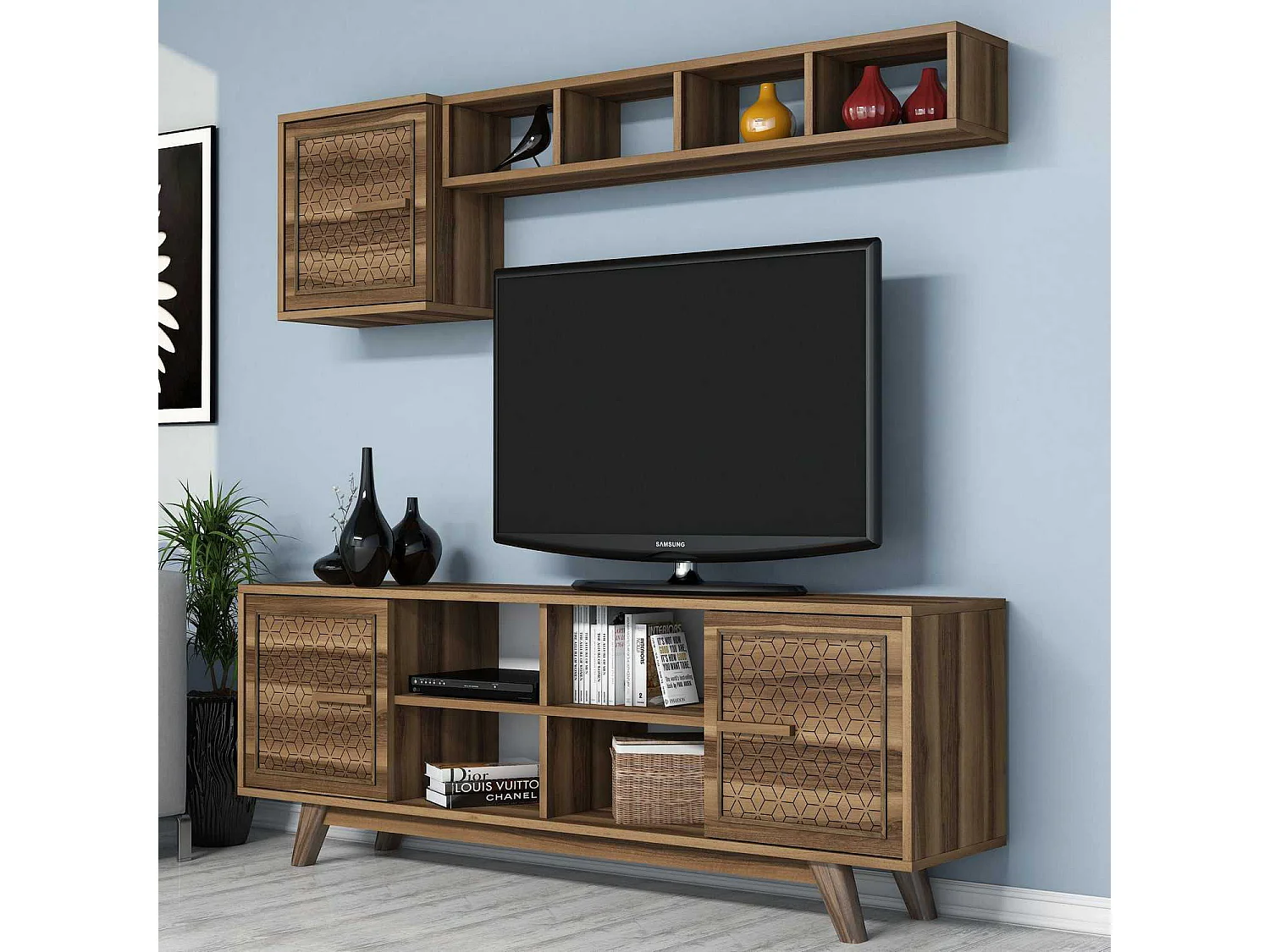 Conjunto de salón Kailua 1590, Nogal, Partes separadas|Con mesa de TV, 160x35cm