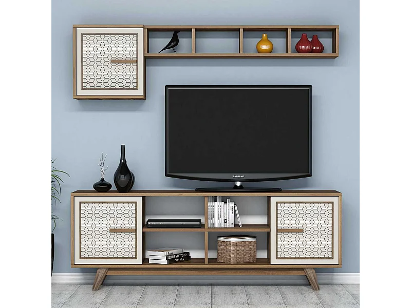 Mueble de TV moderno – 160 x 56,2 x 35 cm – nogal y crema – 100% recubierto de melamina