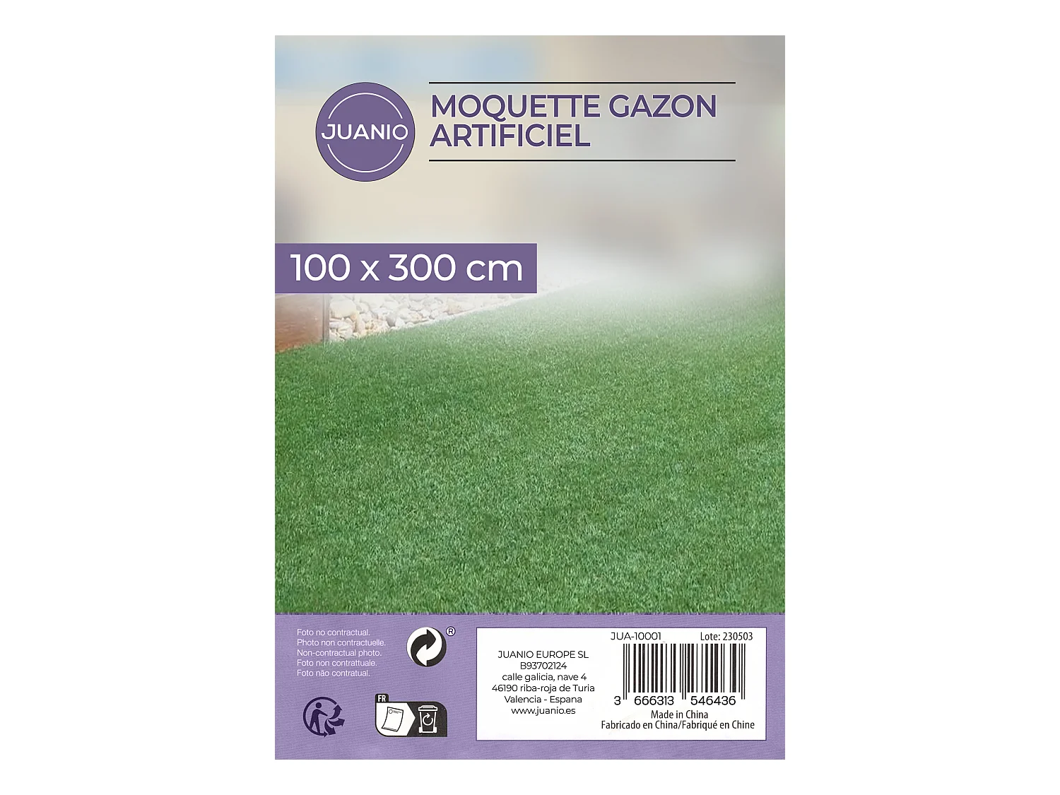 Lot de 4 Moquettes gazon artificiel extérieur 100% synthétique vert pour terrasse, balcon, jardin - Longueur 300 x largeur 100 cm